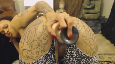 Hot Black Girl Big Tattooed Booty Anal Dildo