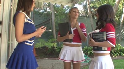 Three attractive schoolgirls engage in hot lesbian action
