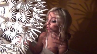 Sexy blonde in a retro tease and solo