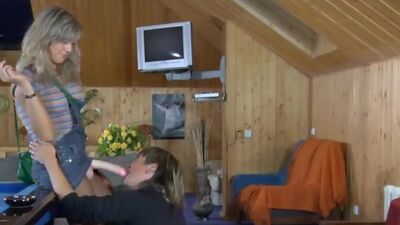 Strap-on armed chick is about to get a piece of guy’s ass in a billiard room