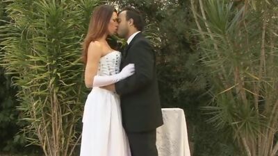 Outrageously hot shemale bride shoving her meaty rod deep down a man-pussy