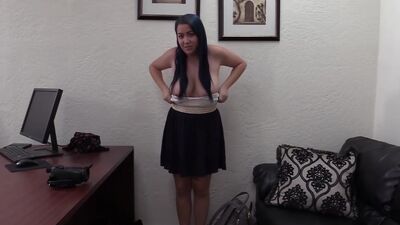 BACKROOM CASTING COUCH - Naturally busty Asian Theodora creampied in 1st casting fuck