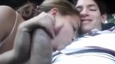 Horny amateur girlfriend gives blowjob in the car