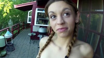 His emo girlfriend enjoys the balcon and gives him a juicy blowjob