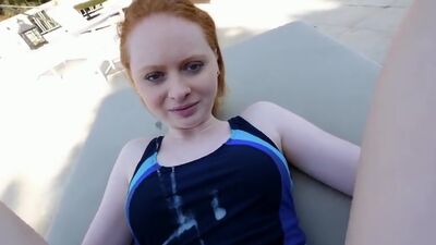 POV cumshot on a swimsuit