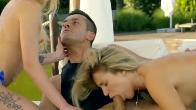 European stunners Angel Emily and Mary Kalisy enjoy an outdoor threesome that gets their pussies licked and fucked