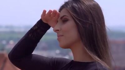 Stunning Angela Allison peels off her tight outfit and climbs aboard for a creampie stiffie ride in her bald pussy