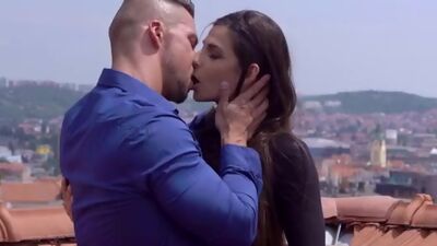 Stunning Angela Allison peels off her tight outfit and climbs aboard for a creampie stiffie ride in her bald pussy