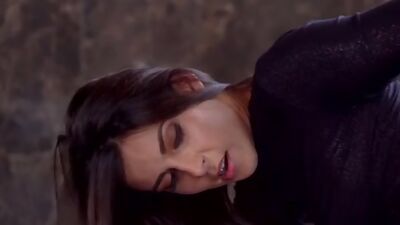 Stunning Angela Allison peels off her tight outfit and climbs aboard for a creampie stiffie ride in her bald pussy