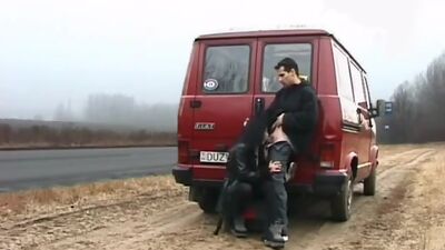 Brunette babe fucked on street and sucking big cock