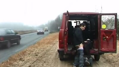 Brunette babe fucked on street and sucking big cock