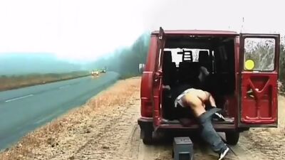 Brunette babe fucked on street and sucking big cock