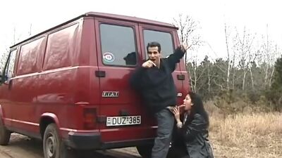 Brunette babe fucked on street and sucking big cock