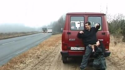 Brunette babe fucked on street and sucking big cock