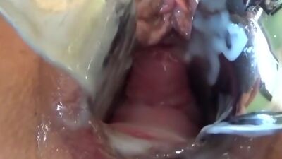 Amateur cunt female secretion close-up