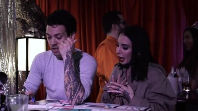 BURNING ANGEL - Teen goth in threeway rides sucks and tugs