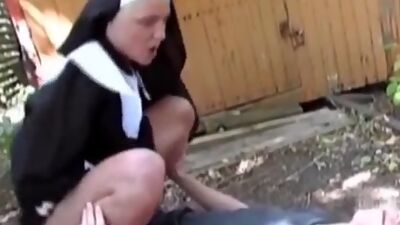 Naughty nun loves cock and cum