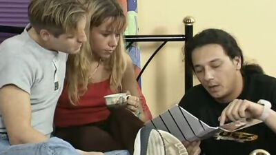 Couple fucking with man watching