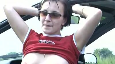 Picked up whore is fucked on field