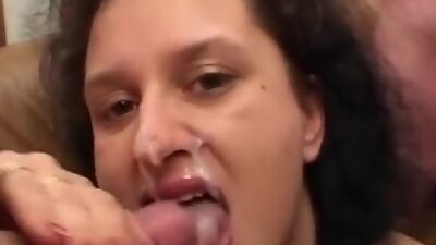 Curly eat cum in gangbang