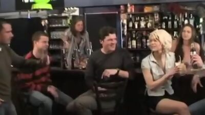 Blonde gets cum in gangbang