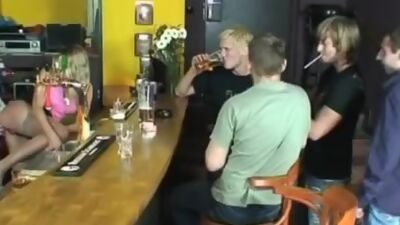 Blonde sucks boners in club