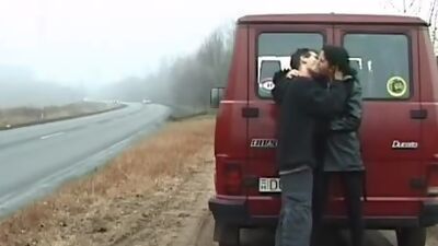 Whore sucks cock on the road