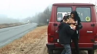 Whore sucks cock on the road