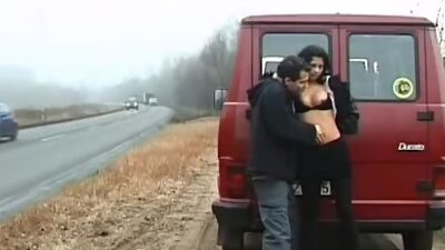 Whore sucks cock on the road