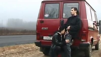 Whore sucks cock on the road