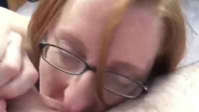 Redhead housewife Layla Redd is down on her knees for a hot point of view blowjob