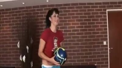 Sporty doll takes shower