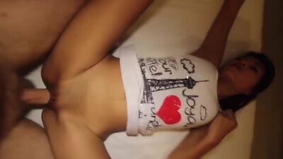 Cute and tiny Viet girl wraps tight bald snatch around thick white cock