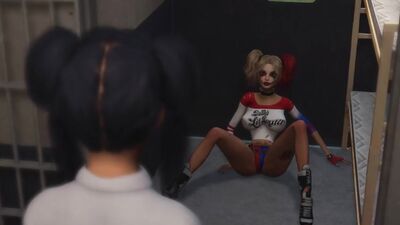 Lesbian sex with strapon. Harley Quinn plays with a female prison officer