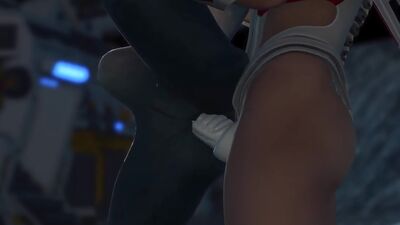 An alien gets fucked by a spacewoman in spacesuit with strapon