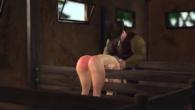 Four breasts and an udder! Farmer plays with a sexy young woman in cowshed