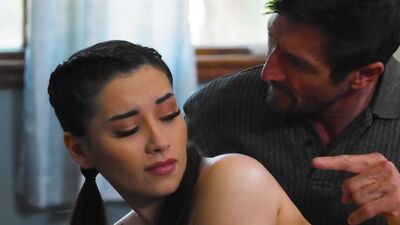 Horny latina teen stepdaughter Aria Lee caught fapping by dad