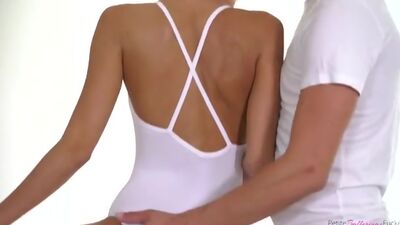 Cock craving ballerina coed Yvonne peels off her leotard and gets on her knees to suck a big dick and fuck her partner