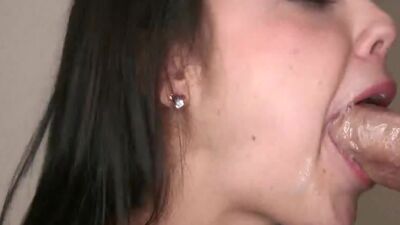 Sloppy wet blowjob and she swallows all his cum