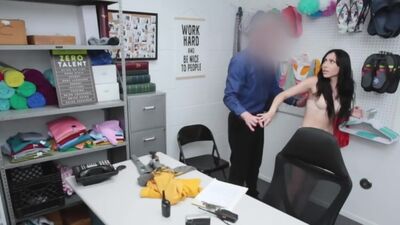 Raven haired thief gets on cock at the backoffice
