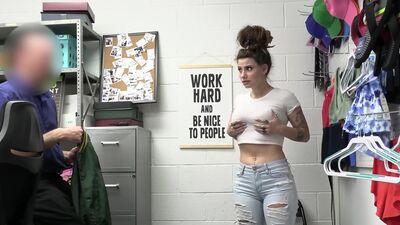 Feisty big boobs teen thief Indica Flower gets busted stealing dildos