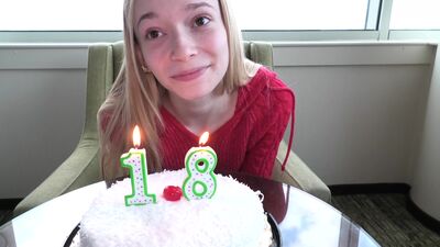 Just turned 18 blonde slender teen making her first porn