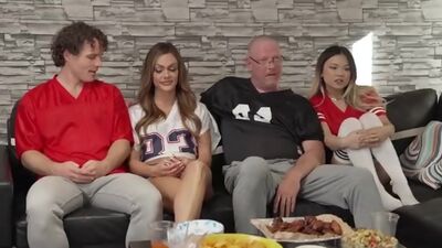The swap family celebrates the Big Game with Aila Donovan and Lulu Chu double teaming their swap hubby and brother