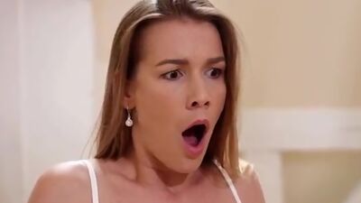 Step cousins Alexis Crystal and Katy Rose team up on the new addition to their family to have a creampie filled threesum