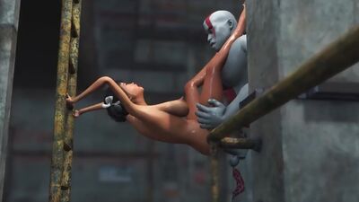 Hot fuck! Sexy brunette teen and a big monster in the industrial zone