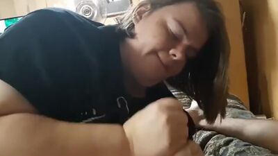 Mature BBW Wife Deep Throats Husbands Cock And Gets A Facial