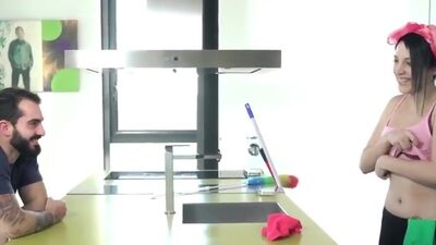 Latina cleaning lady paid extra for blowjob