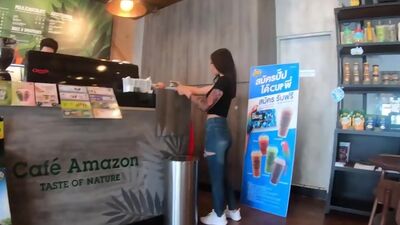 Starbucks coffee date with gorgeous big ass Asian teen girlfriend
