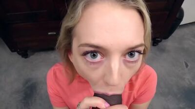 Petite stepsis Lily Larimar sucking huge hard cock before guy fucked her