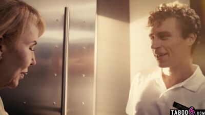 Granny blonde Erica Lauren needed extra care from a young guy